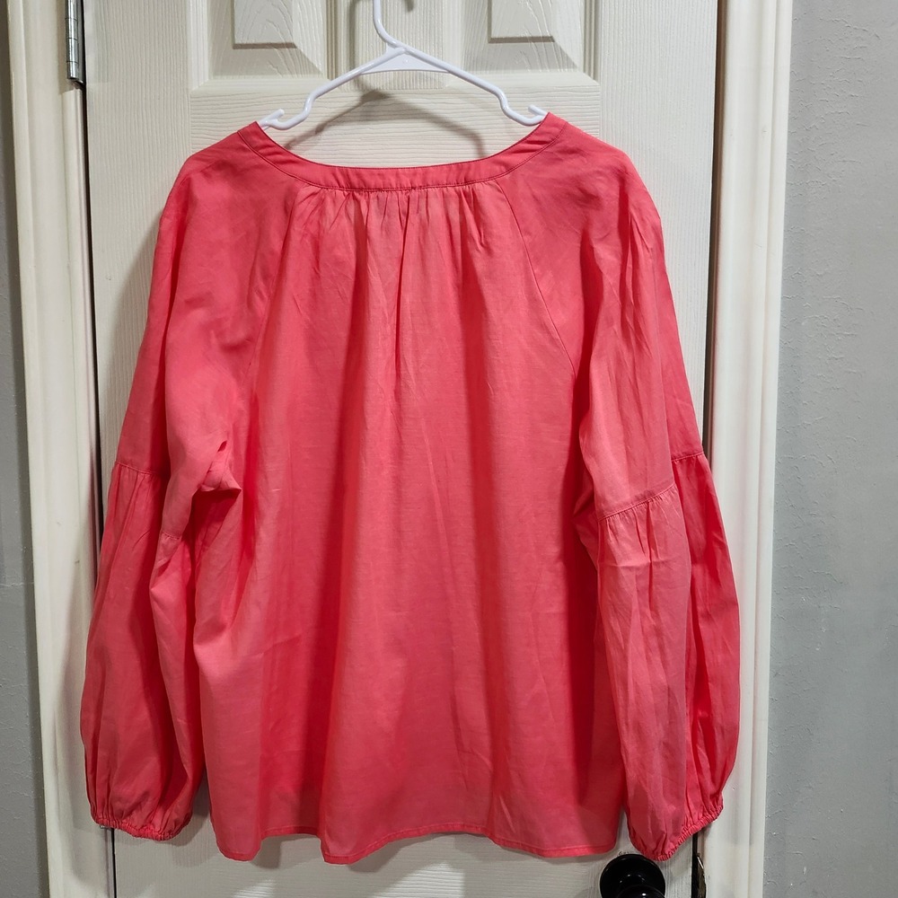 Chicos Papaya Coral Cotton Lyocell Tassel Tie Popover Blouse NWT Size 3 Large XL - Picture 9 of 10